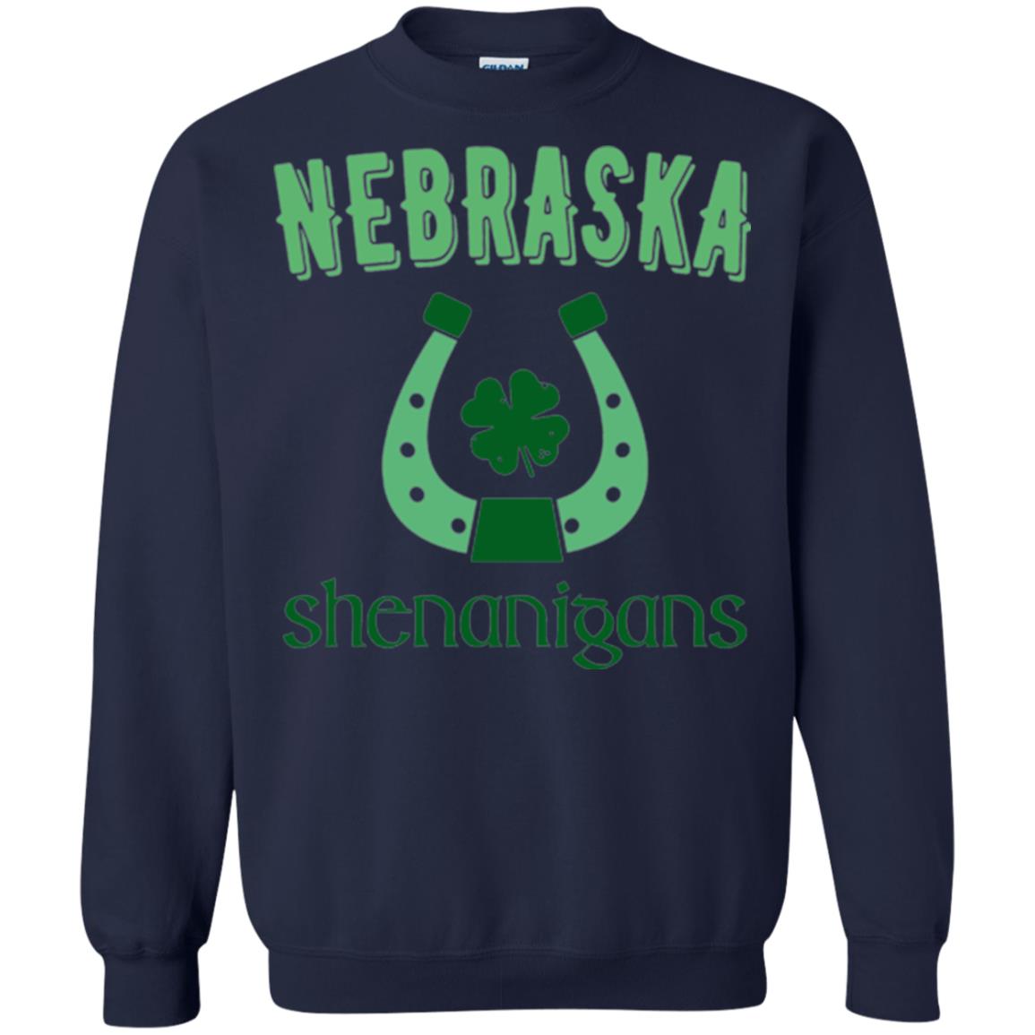 Nebraska Shenanigans Horseshoe Clover St Patrick_s Day T-shirt Navy
