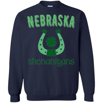 Nebraska Shenanigans Horseshoe Clover St Patrick_s Day T-shirt Navy