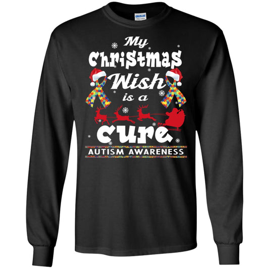 My Christmas Wish Is A Cure Autism Awareness X-mas Gift Shirt Black
