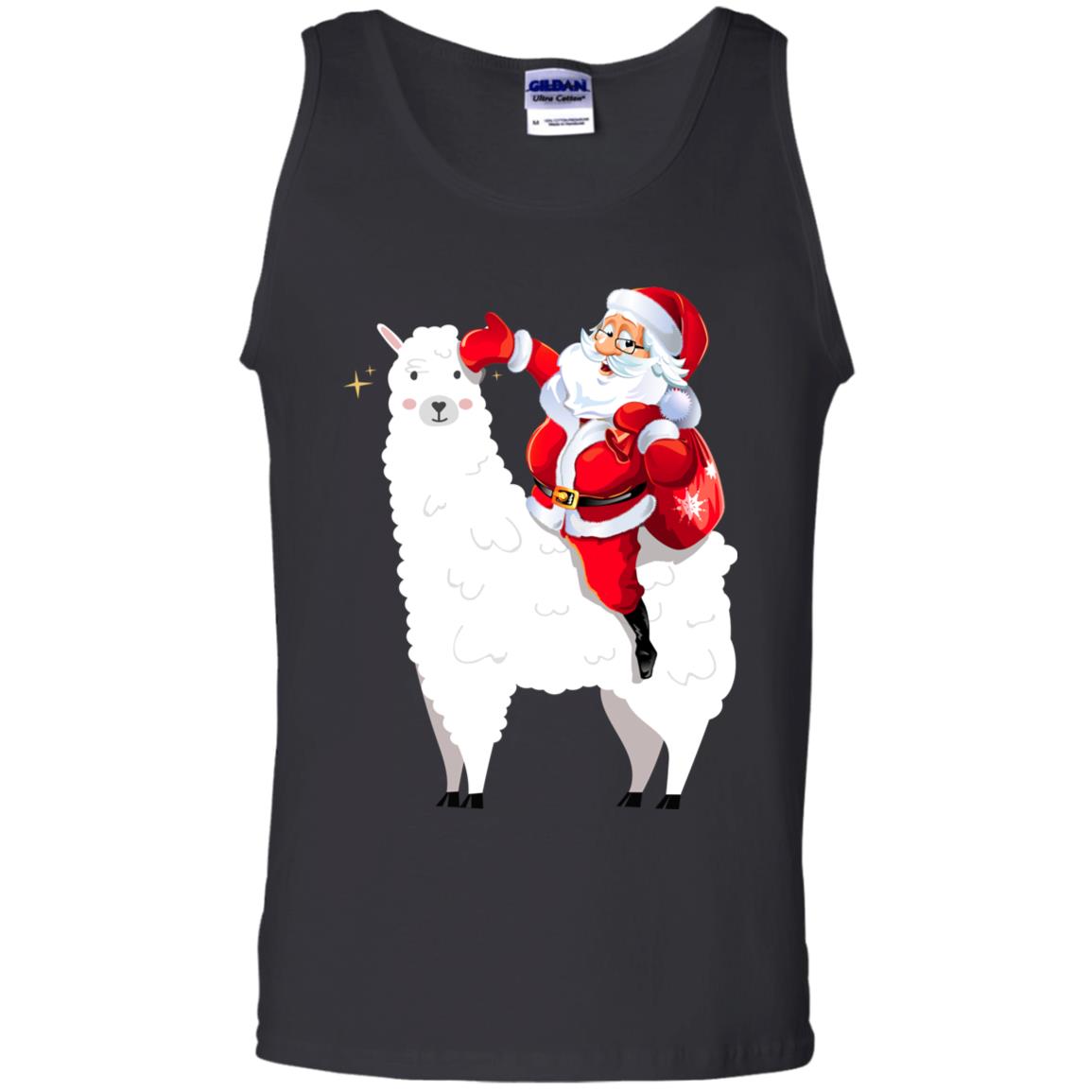 Alpaca Llama And Santa Claus X-mas Gift Shirt Black