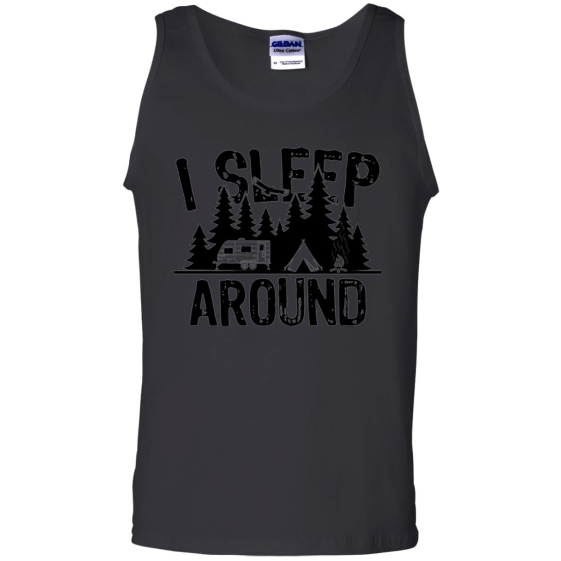 Funny Camping T-shirt I Sleep Around Black
