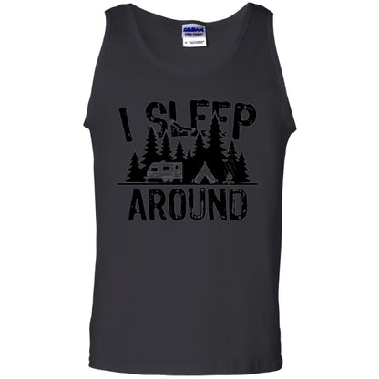 Funny Camping T-shirt I Sleep Around Black