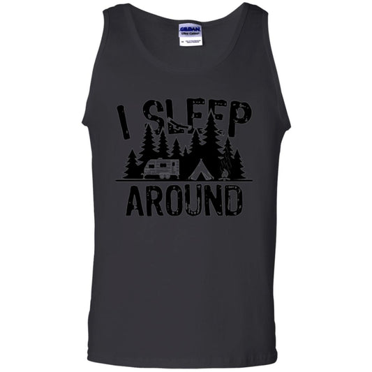 Funny Camping T-shirt I Sleep Around Black
