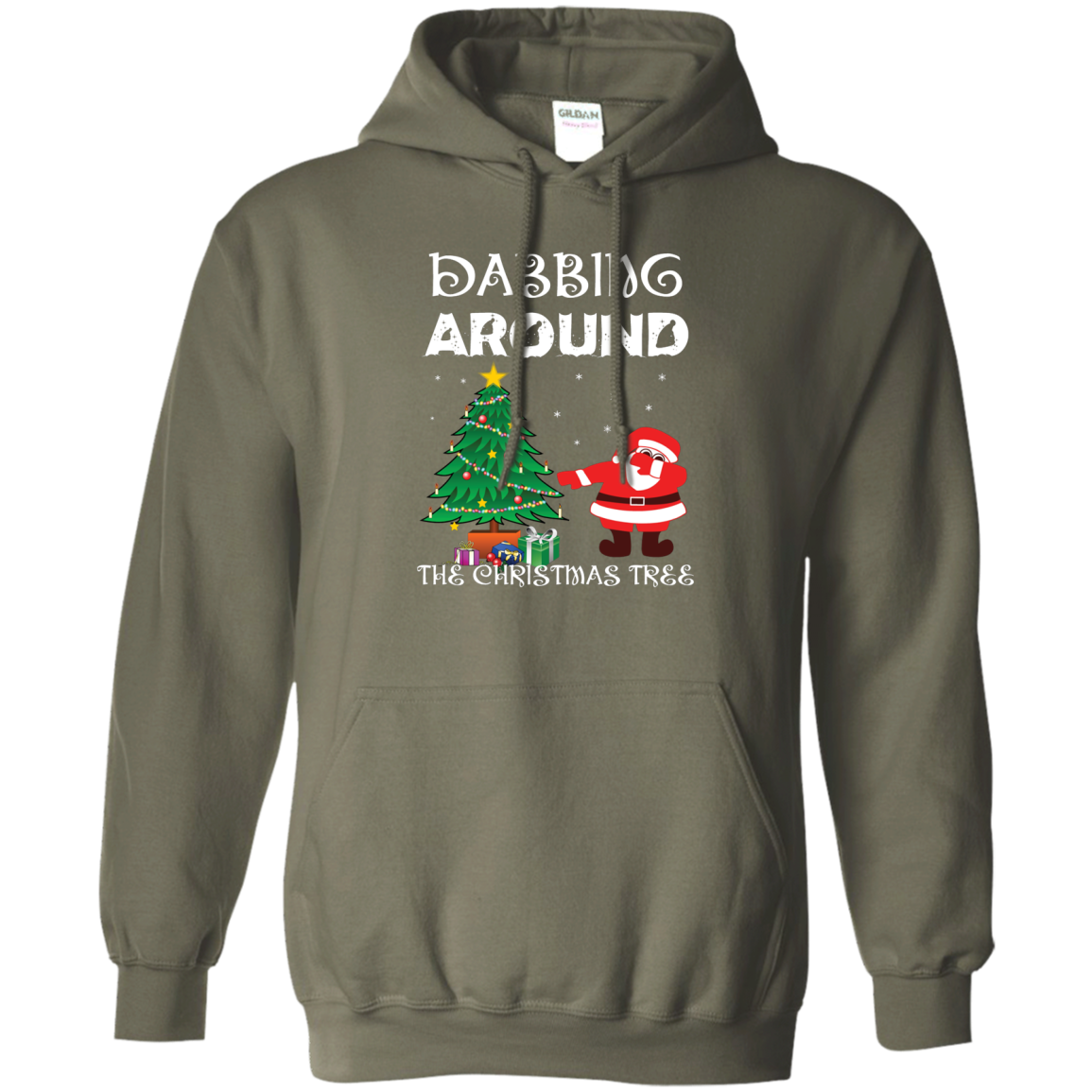 Christmas T-Shirt Dabbing Around The Christmas Tree Military Green