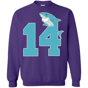 14th Birthday Shark Party ShirtG180 Gildan Crewneck Pullover Sweatshirt 8 oz.