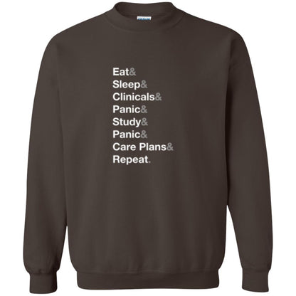 Nurse T-shirt Eat Sleep Clinicals Panic Study Panic Care Plans Repeat Dark Chocolate
