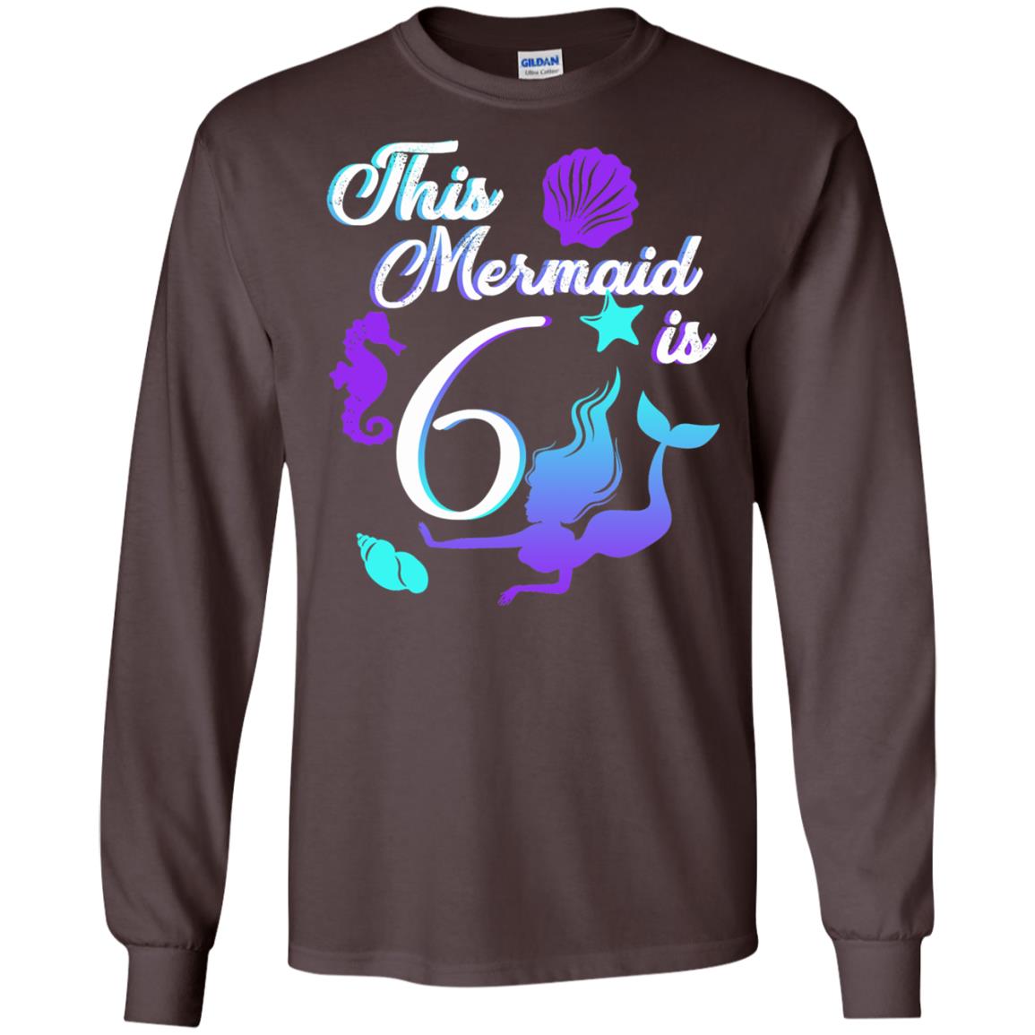 6th Birthday Shirt This Mermaid Is 6 Dark Chocolate