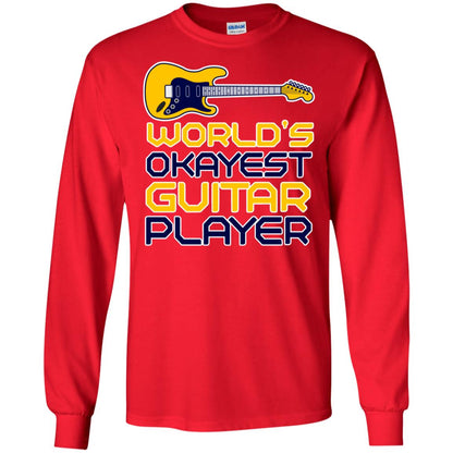 World's Okayest Guitar Player Gift Shirt For Guitarist Red