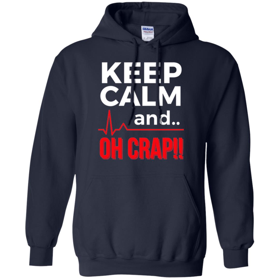 Funny Emergency Room T-shirt Keep Calm Oh Crap Flatline Navy