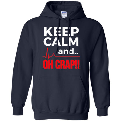 Funny Emergency Room T-shirt Keep Calm Oh Crap Flatline Navy