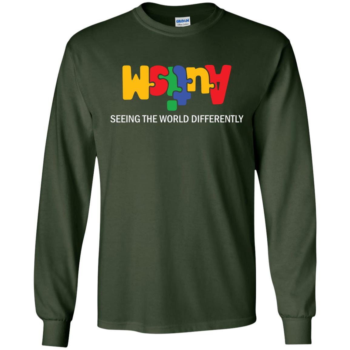 Autism Awareness T-shirt Seeing The World Differently Forest Green