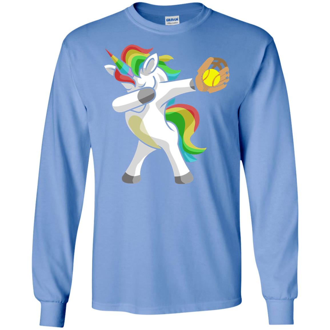 Dabbing Unicorn Softball T-shirt Funny Dabbing Carolina Blue
