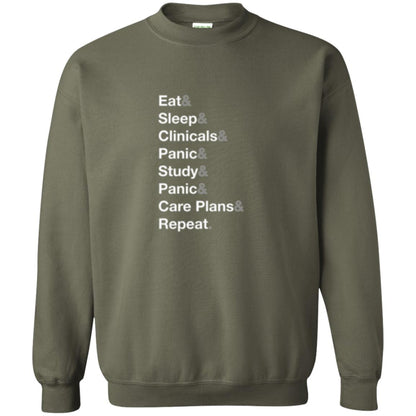 Nurse T-shirt Eat Sleep Clinicals Panic Study Panic Care Plans Repeat Military Green