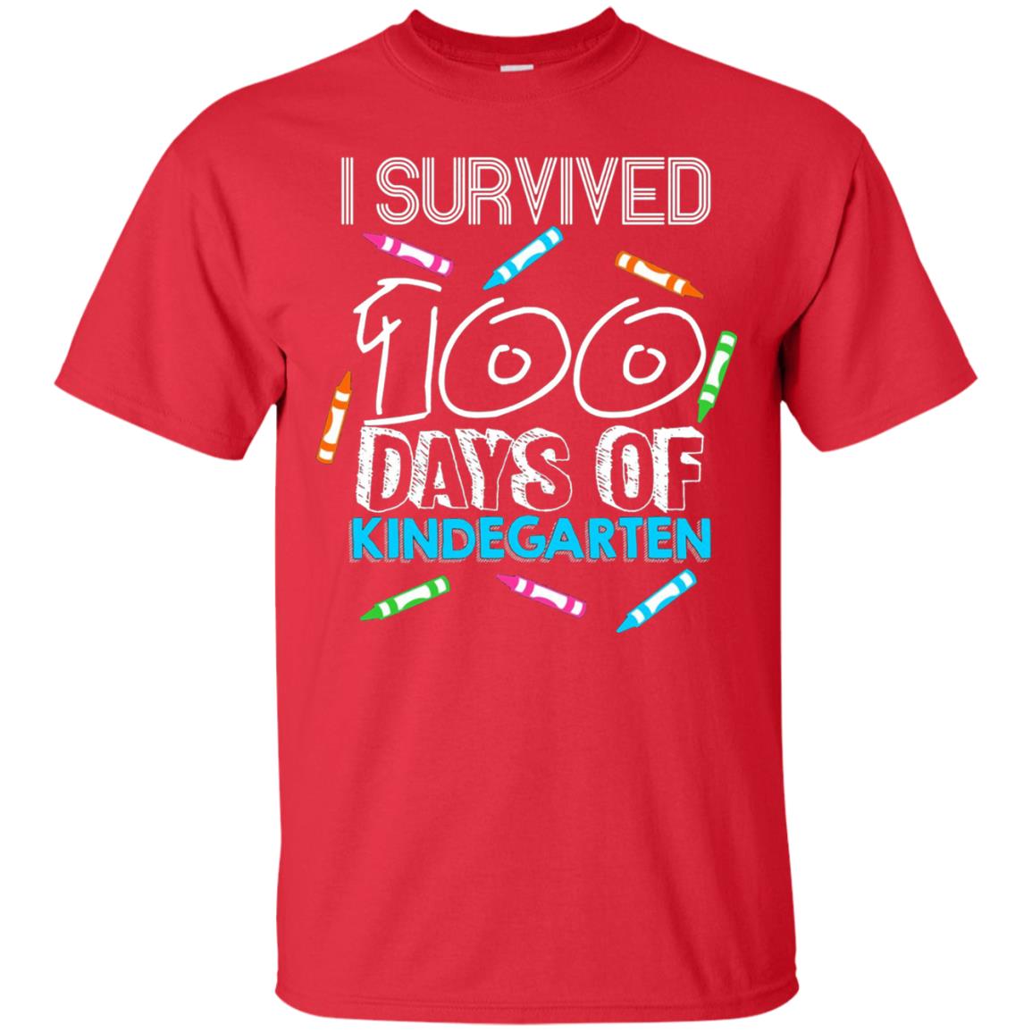 Teacher Kid T-shirt I Survived 100 Days Of Kindergarten Red