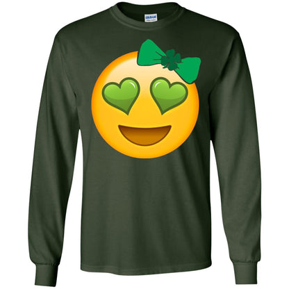 Emoji Green Heart Eyes Bow Saint Patricks Day Shirt For Girls Forest Green