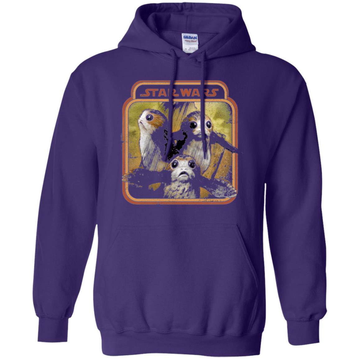 Film T-shirt Star Wars Last Jedi Porg Triplets Retro Box Graphic Purple