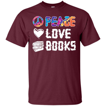 Peace Love Books Bookworm T-shirt Maroon