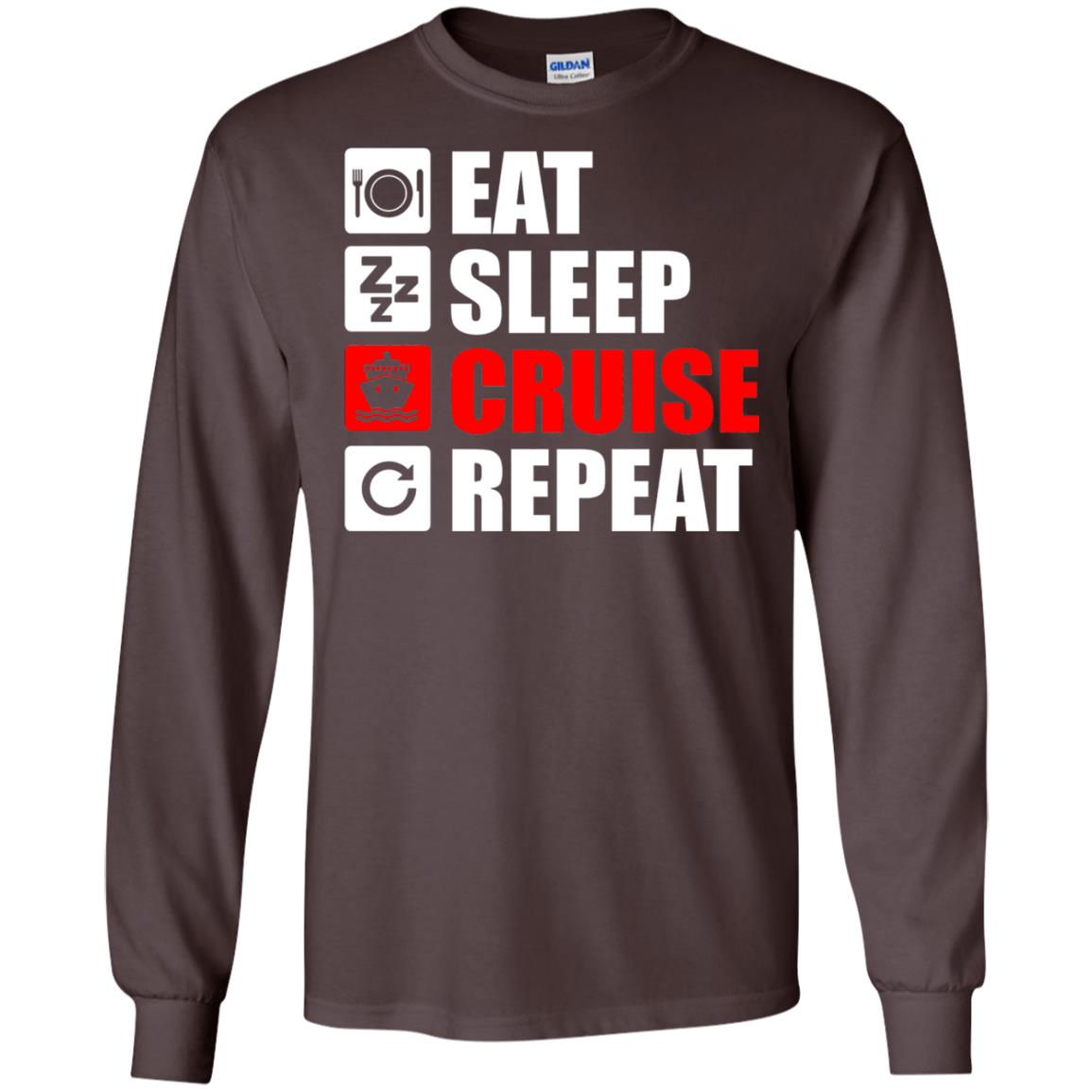 Eat Sleep Cruise Repeat Summer Vacation T-shirt Dark Chocolate