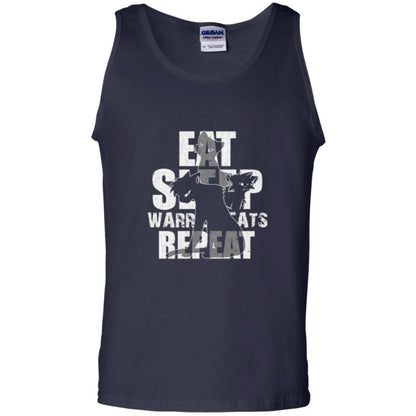Cat Lover T-shirt Eat Sleep Warrior Cats Repeat Navy