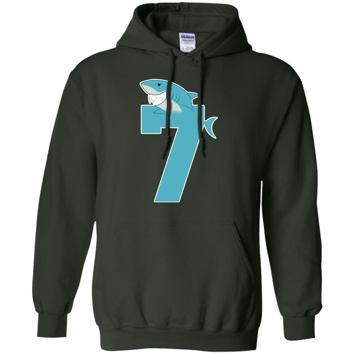 7th Birthday Shark Party Shirt Forest Green