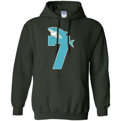 7th Birthday Shark Party Shirt Forest Green