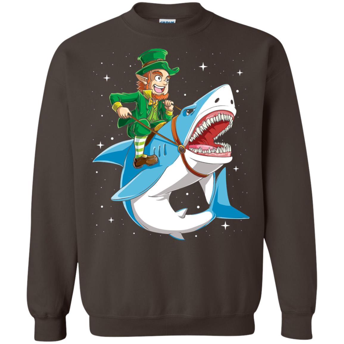 Leprechaun Riding Shark St Patricks Day T-shirt Dark Chocolate