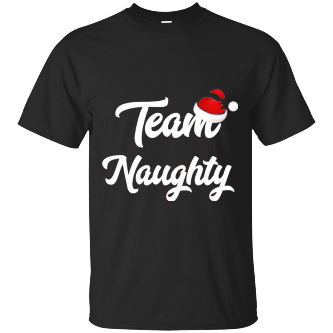 Christmas T-shirt Team Naughty Nice Santa Hat T-shirt Black
