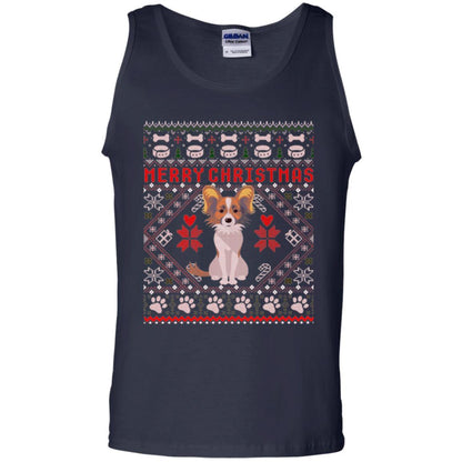 Dog Lover T-shirt Papillon Dog Merry Christmas Navy