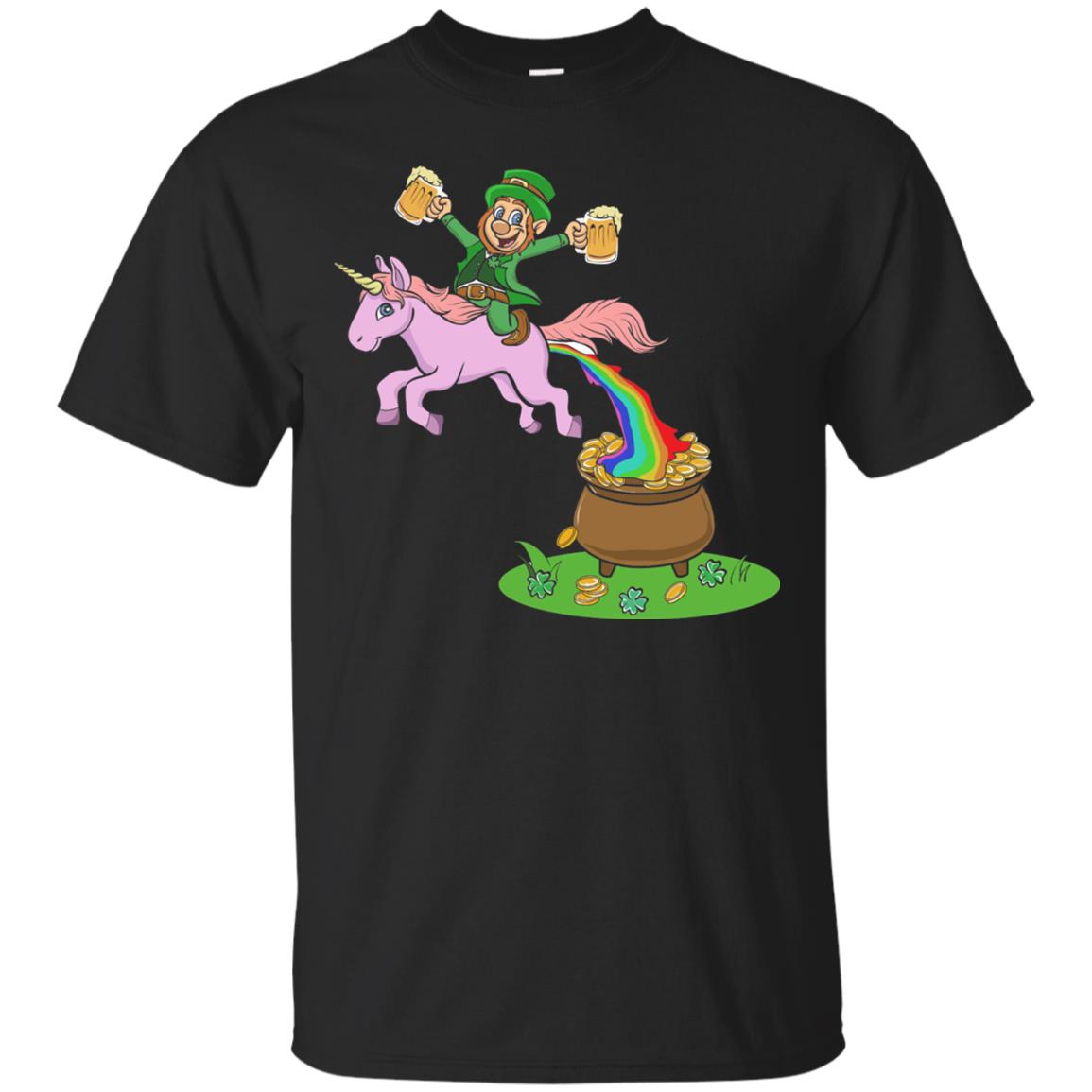 Leprechaun Riding A Unicorn Funny St Patricks Day T-shirt Black