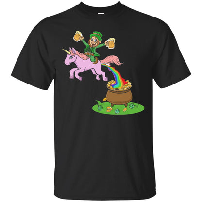 Leprechaun Riding A Unicorn Funny St Patricks Day T-shirt Black