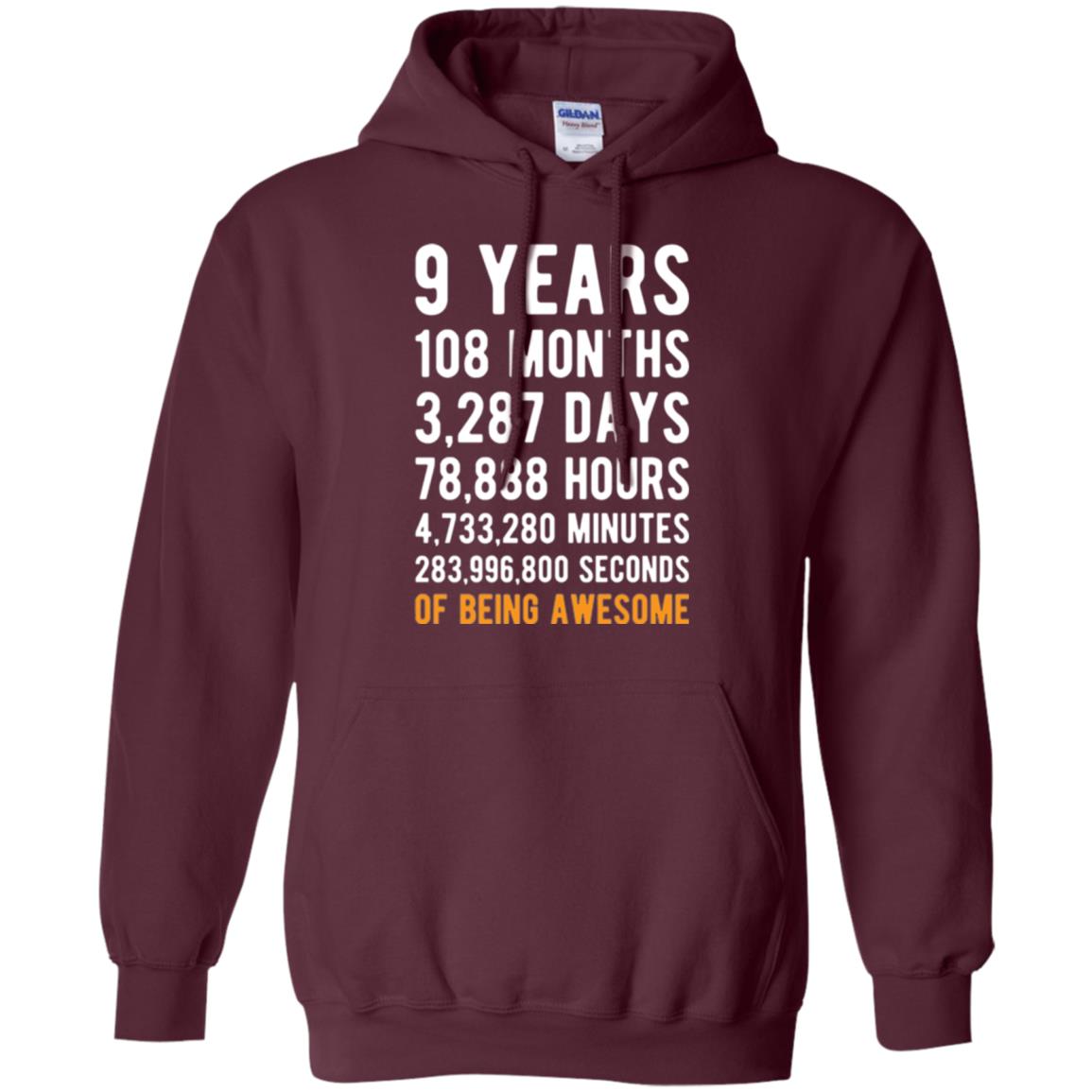 9th Birthday T-shirt 9 Years Old Being Awesome Maroon