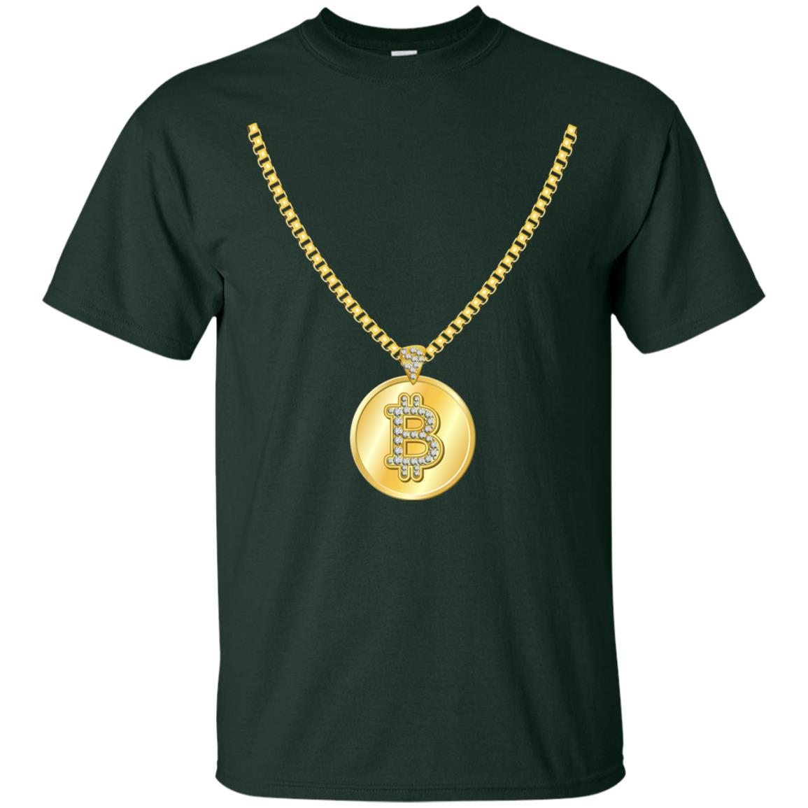 Funny Bitcoin T-shirt Gold Chain Cryptocurrency Necklace Forest Green