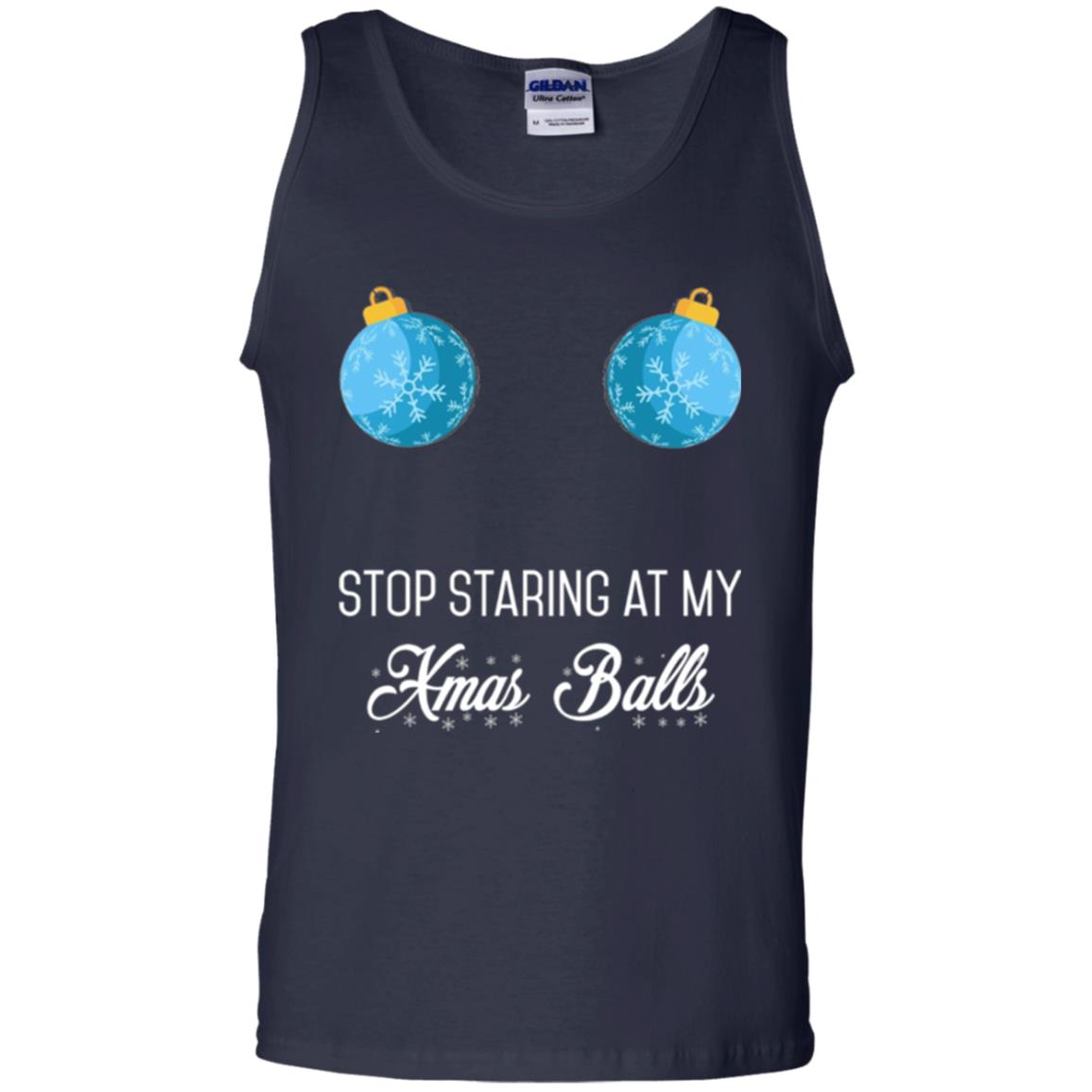 Christmas T-shirt Stop Staring At My Xmas Balls Navy