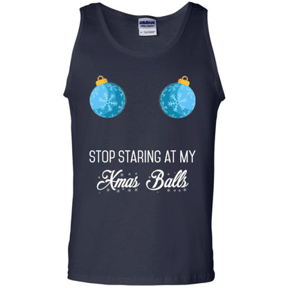 Christmas T-shirt Stop Staring At My Xmas Balls Navy