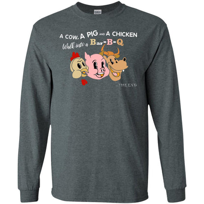 A Cow A Pig And A Chicken Walk Into A Bar-b-q The End Shirt Dark Heather