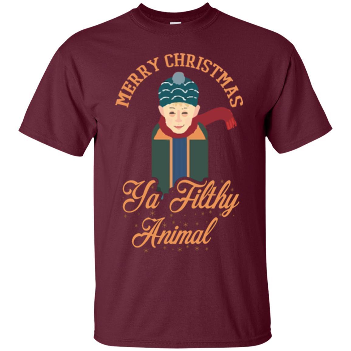 Christmas T-shirt Merry Christmas Ya Filthy Animal Maroon