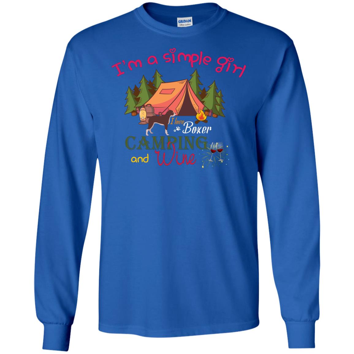 I’m A Simple Girl I Love Boxer Dog Camping And Wine Shirt Royal