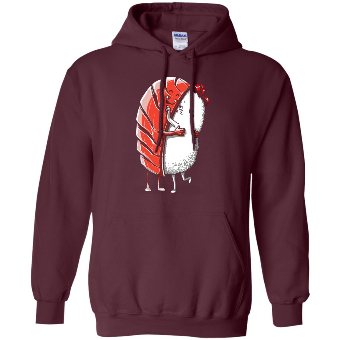 Sushi Lover T-shirt Salmon Sashimi Sushi Hug Love Maroon