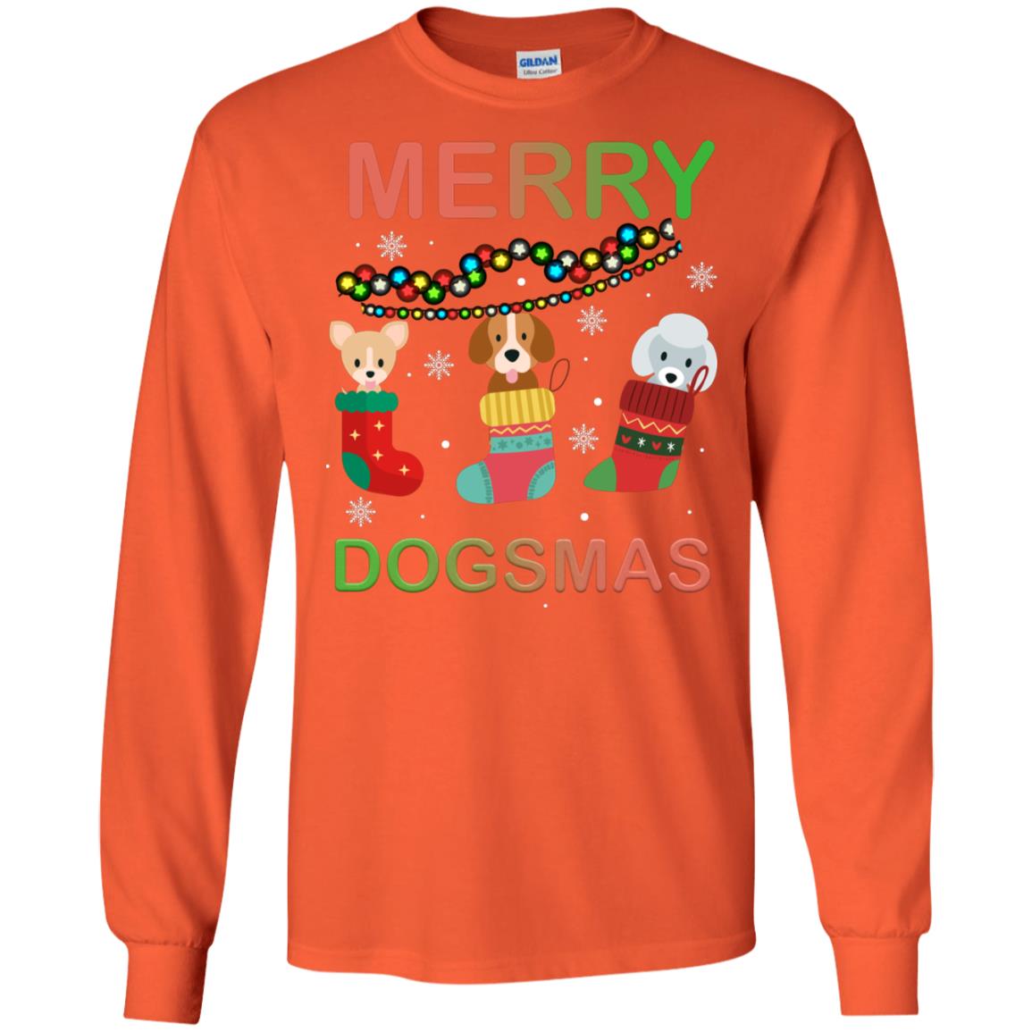 Merry Dogsmas X-mas Gift Shirt For Dogs Lovers Orange