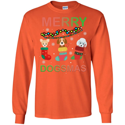 Merry Dogsmas X-mas Gift Shirt For Dogs Lovers Orange