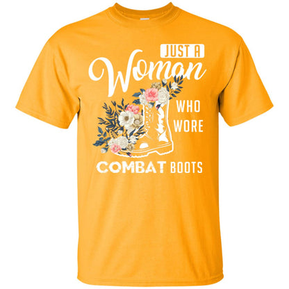 Just A Woman Who More Combat Boots Female Veteran T-shirt Gold