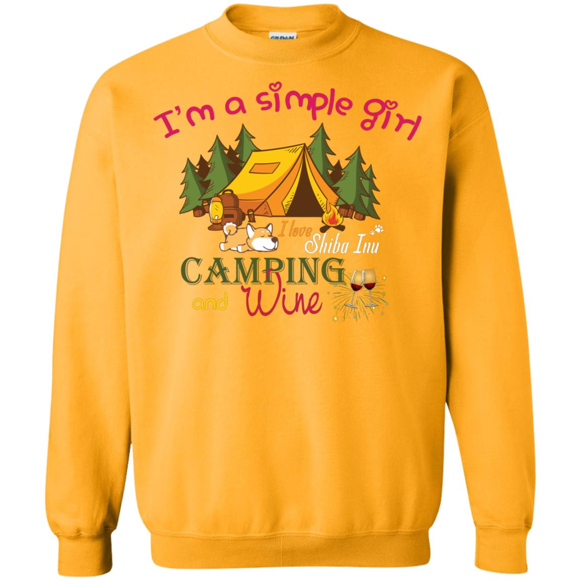 I’m A Simple Girl I Love Shiba Inu Camping And Wine Shirt Gold