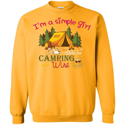 I’m A Simple Girl I Love Shiba Inu Camping And Wine Shirt Gold