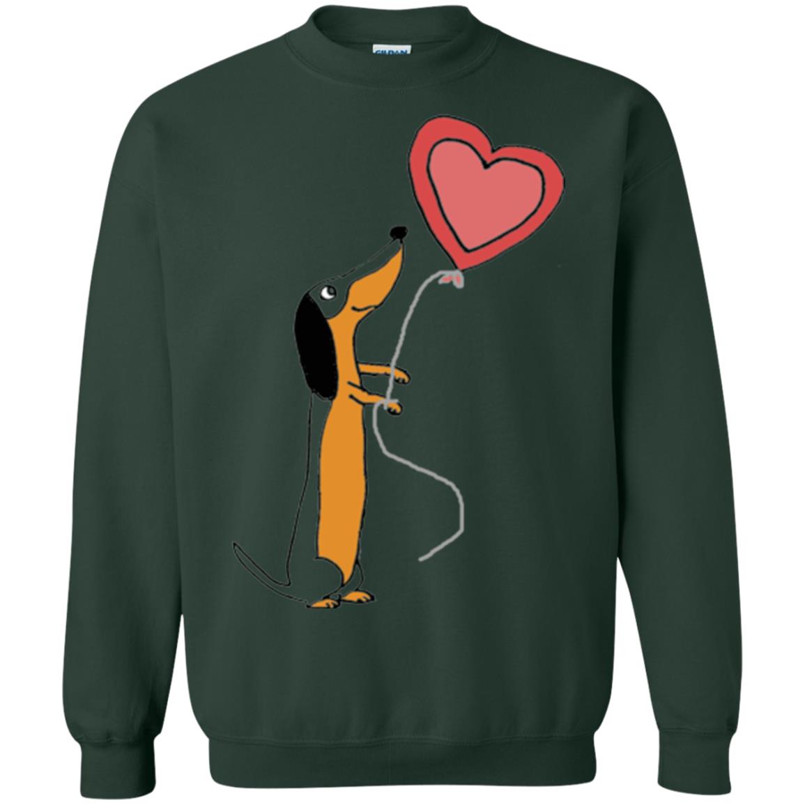 Valentine_s Day T-shirt Cute Dachshund With Heart Balloon Forest Green