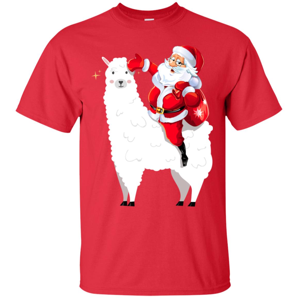 Alpaca Llama And Santa Claus X-mas Gift Shirt Red