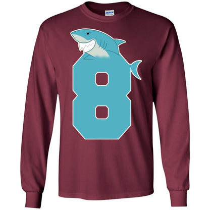 8th Birthday Shark Party Shirt Maroon