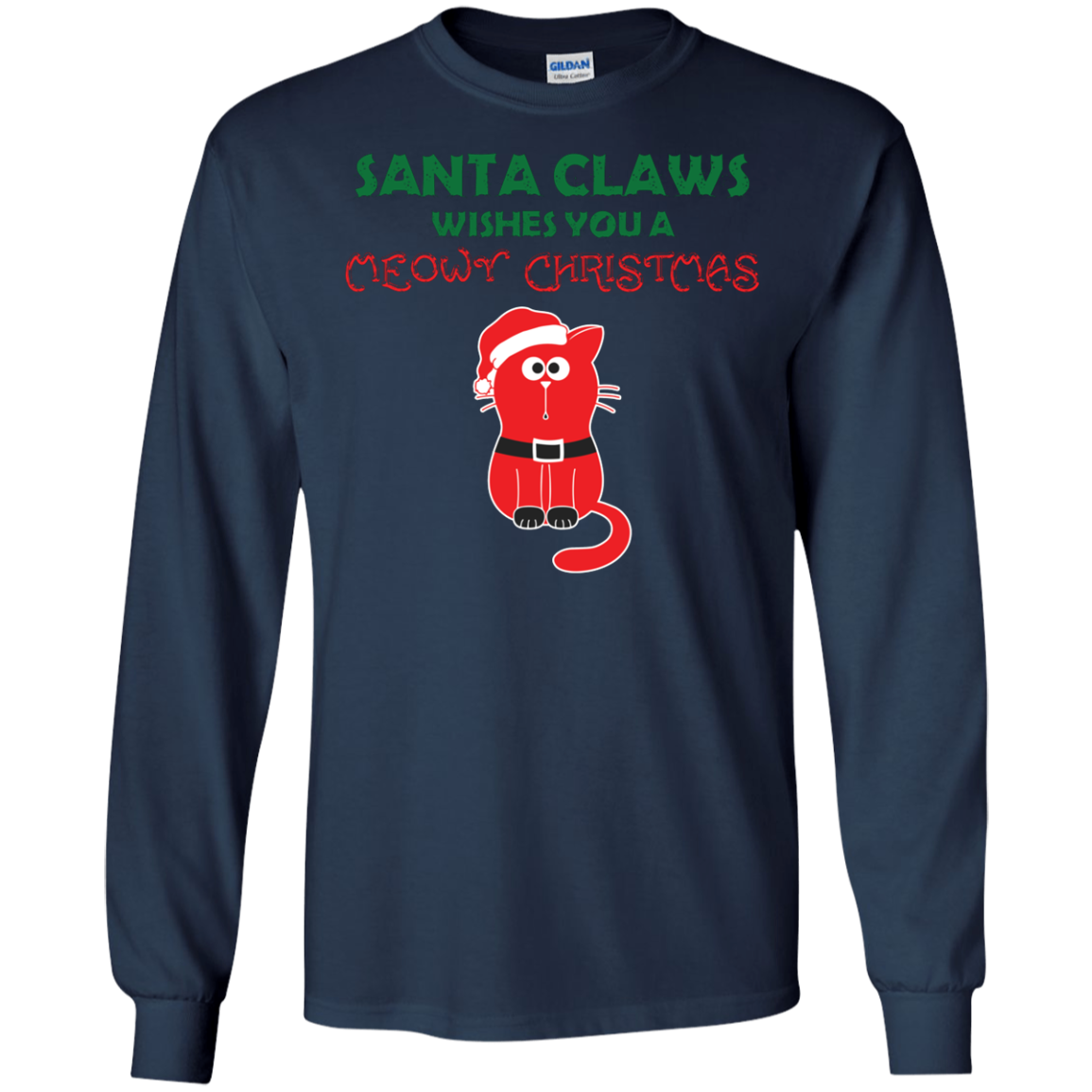 Christmas T-shirt Santa Claws Wishes You A Meowy Christmas Navy