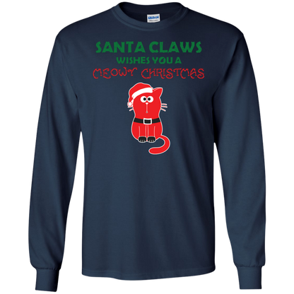 Christmas T-shirt Santa Claws Wishes You A Meowy Christmas Navy