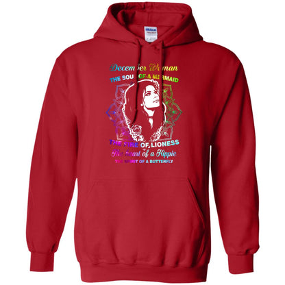 December Woman Shirt The Soul Of A Mermaid The Fire Of Lioness The Heart Of A Hippeie The Spirit Of A Butterfly Red
