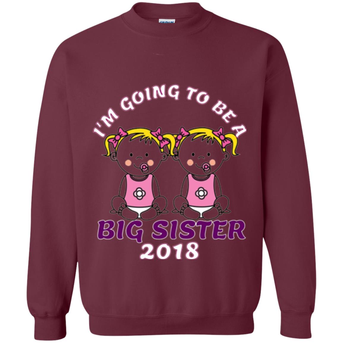 Family T-shirt I_m Going To Be A Big Sister Of Twins 2018 Maroon